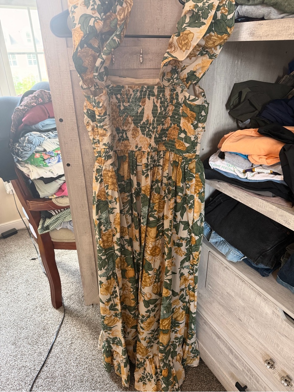 Floral yellow and green maxi dress.